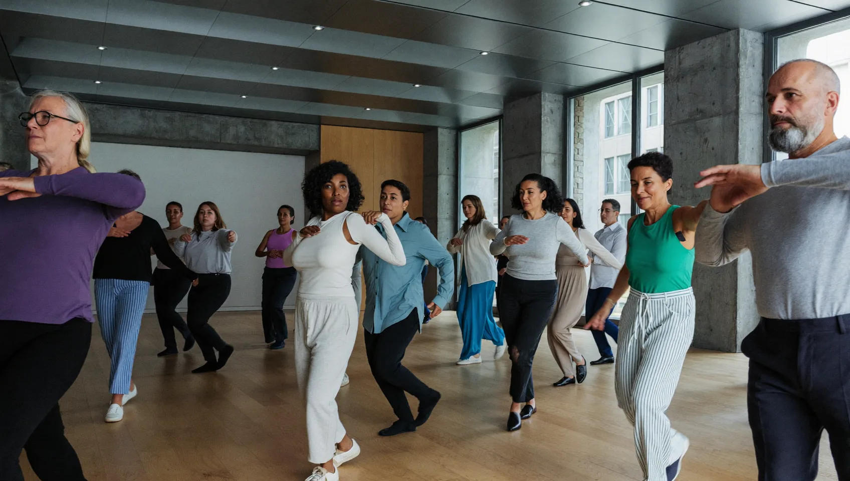 Jugendliche üben eine Choreografie mit ihrer Lehrkraft
